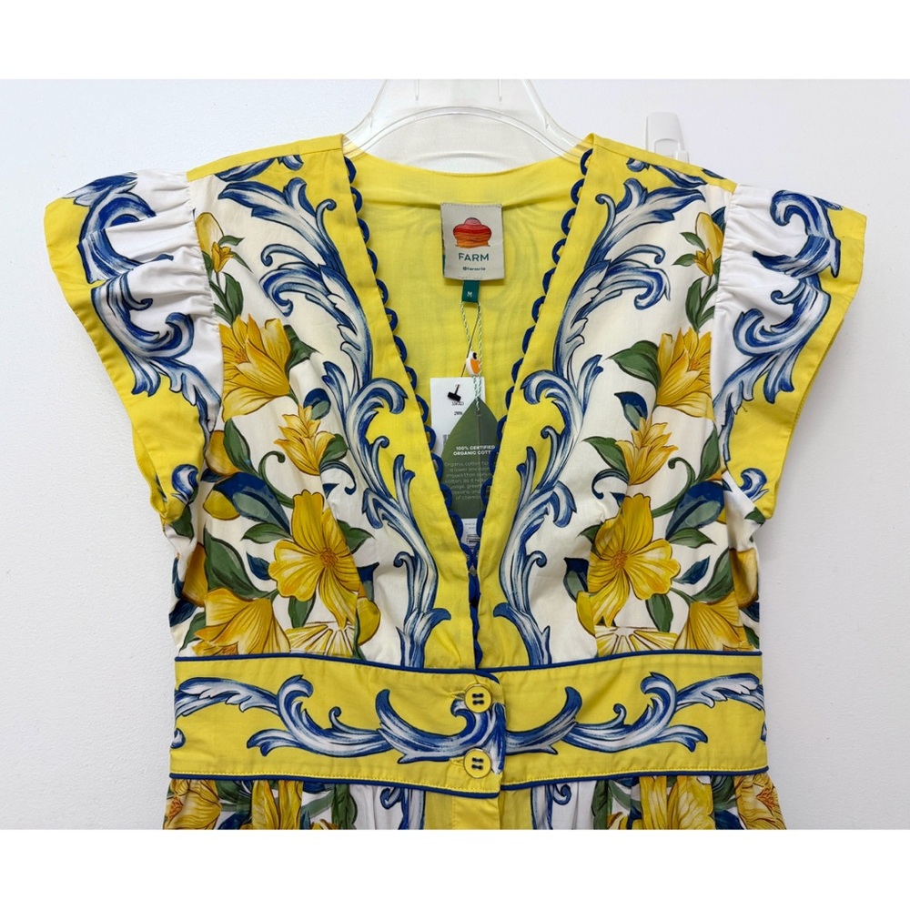 NWT Farm Rio Sicily Scarf Lemon Print Maxi Dress Yellow Fruit Flutter Sleeve M - Picture 6 of 12